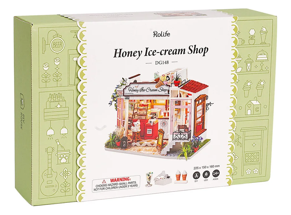 ROBOTIME Rolife DYI House: Obchod s medovou zmrzlinou s LED osvetlením