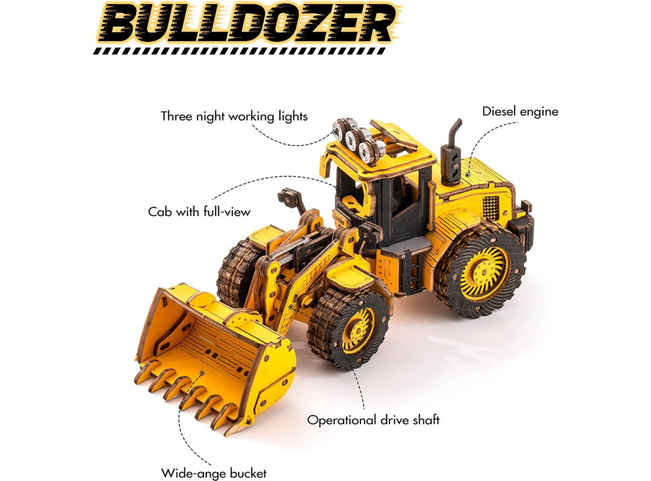 ROBOTIME Roker 3D drevené puzzle Buldozér 211 dielikov