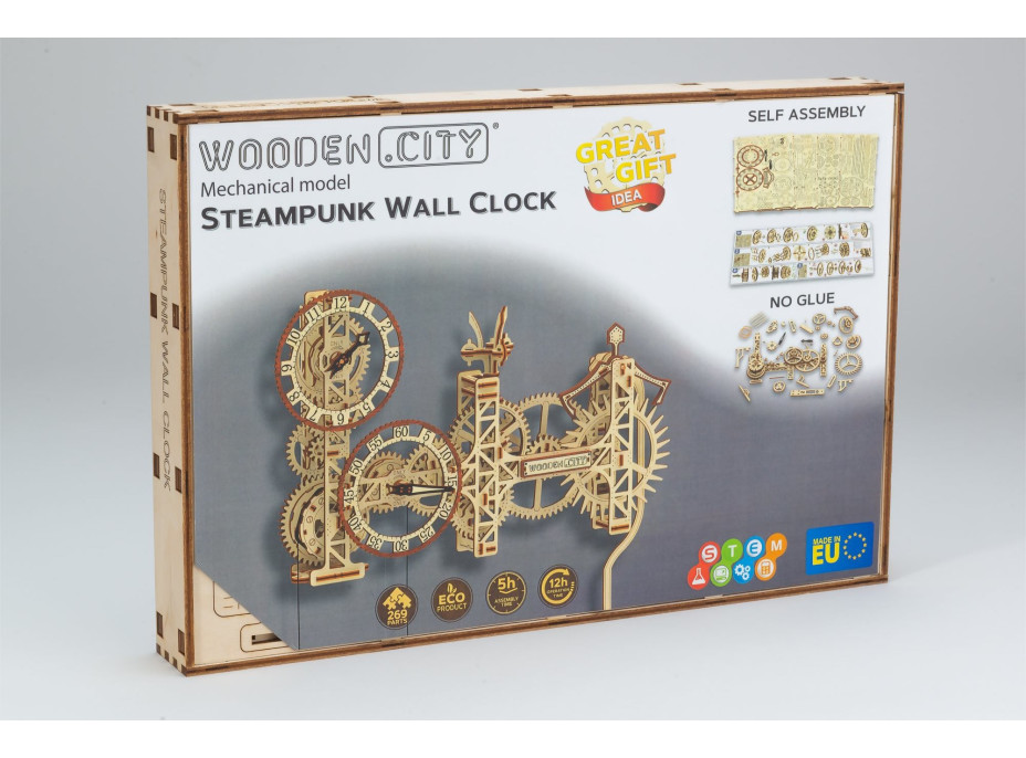 WOODEN CITY 3D puzzle Steampunk nástenné hodiny 269 dielov