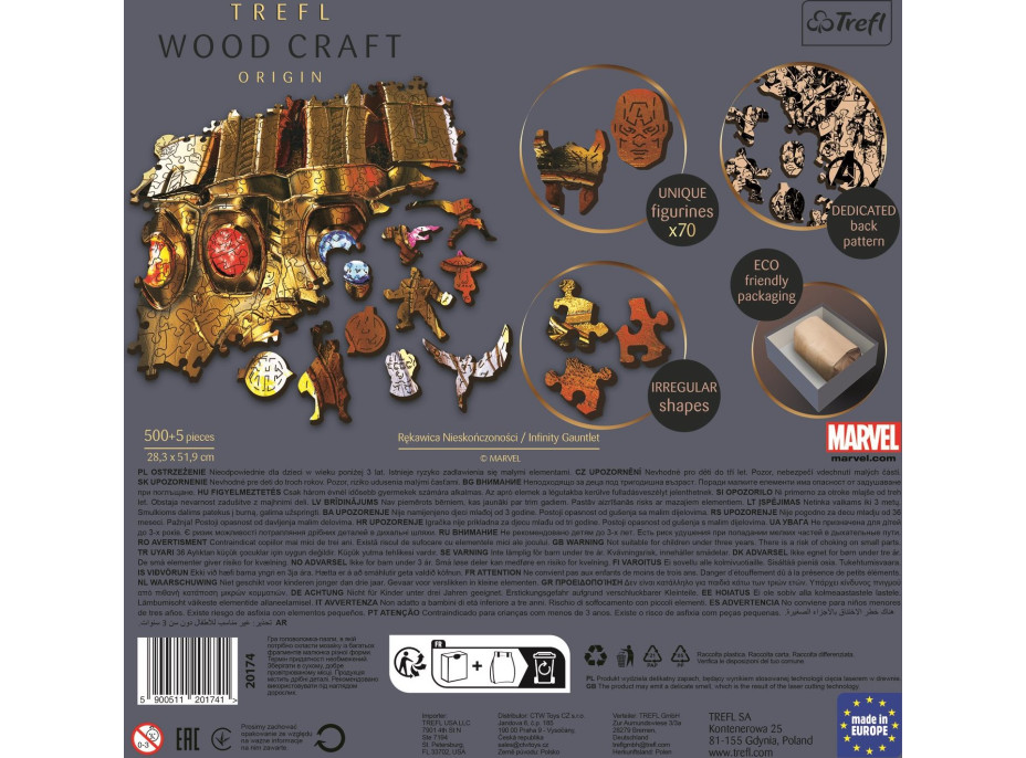 Trefl Wood Craft Origin puzzle Marvel: Rukavice nekonečna 505 dielikov