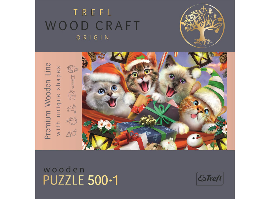 TREFL Wood Craft Origin puzzle Vianočné mačky 501 dielikov