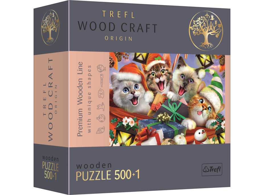 TREFL Wood Craft Origin puzzle Vianočné mačky 501 dielikov