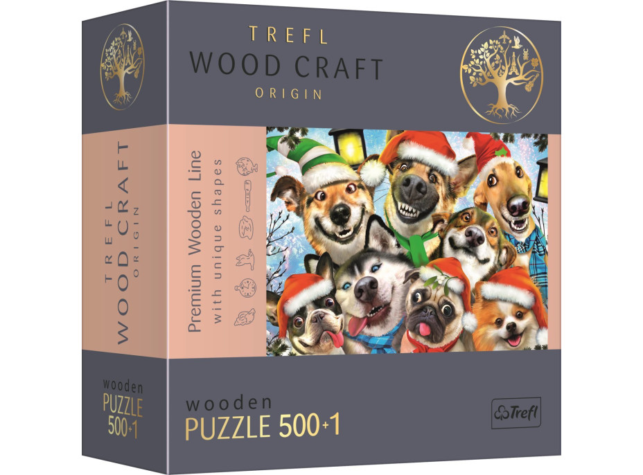 TREFL Wood Craft Origin puzzle Vianočné psy 501 dielikov