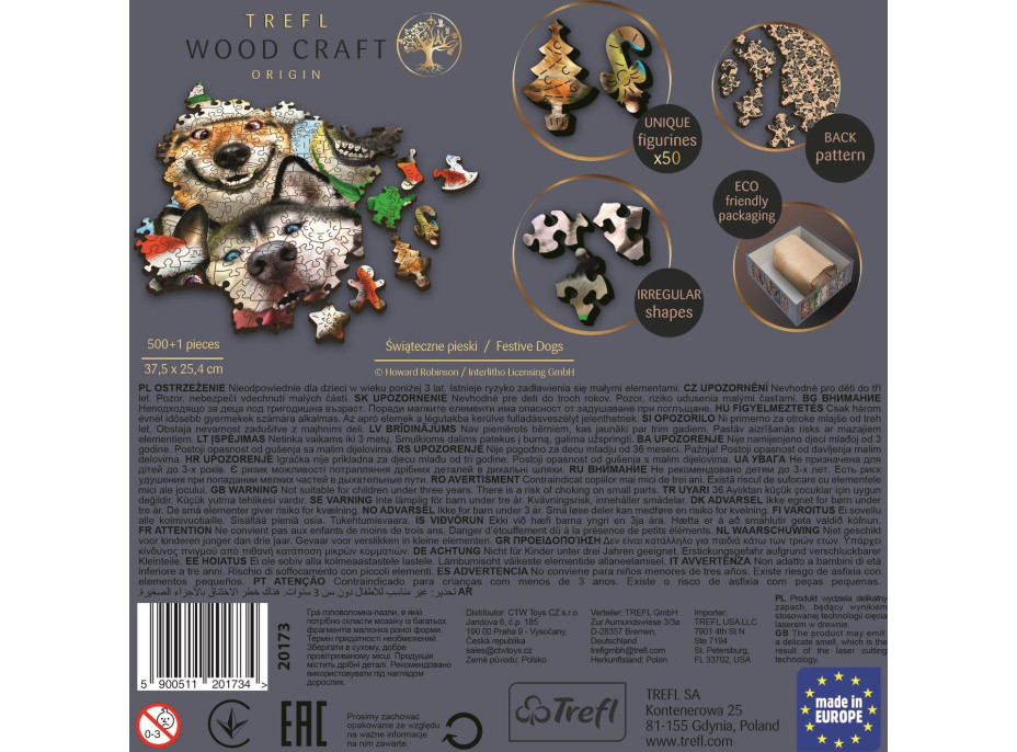 TREFL Wood Craft Origin puzzle Vianočné psy 501 dielikov