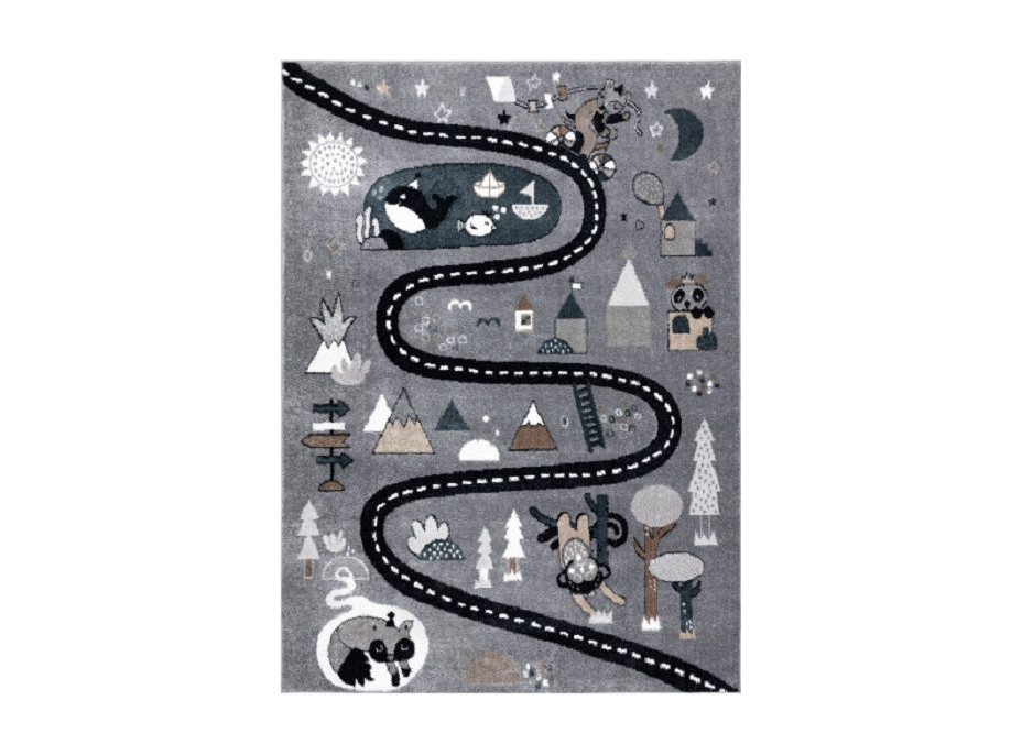 Detský kusový koberec Fun Route Street animals grey