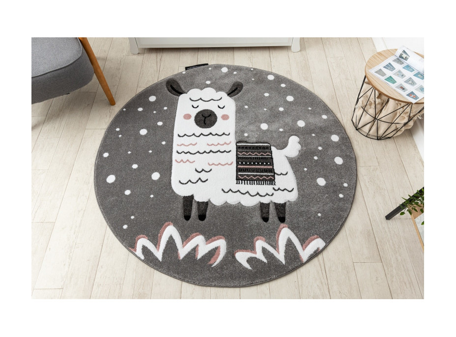 Dětský kusový koberec Petit Lama grey kruh