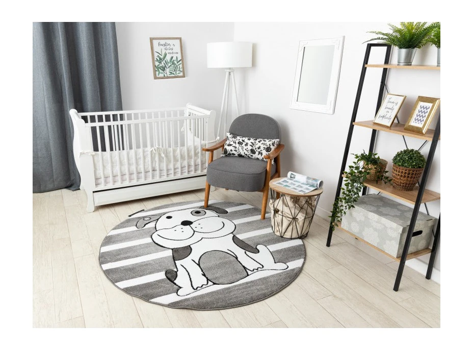 Detský kusový koberec Petit Puppy šedý kruh