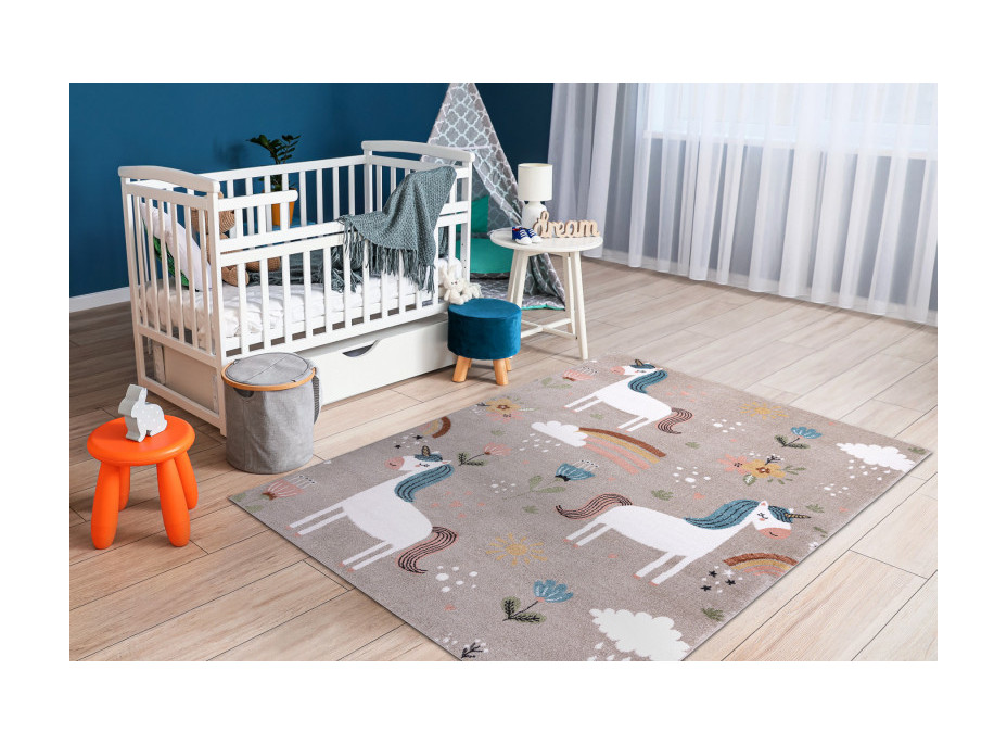 Detský kusový koberec Fun Unicorn with rainbow beige Detský kusový koberec Fun Unicorn with rainbow beige