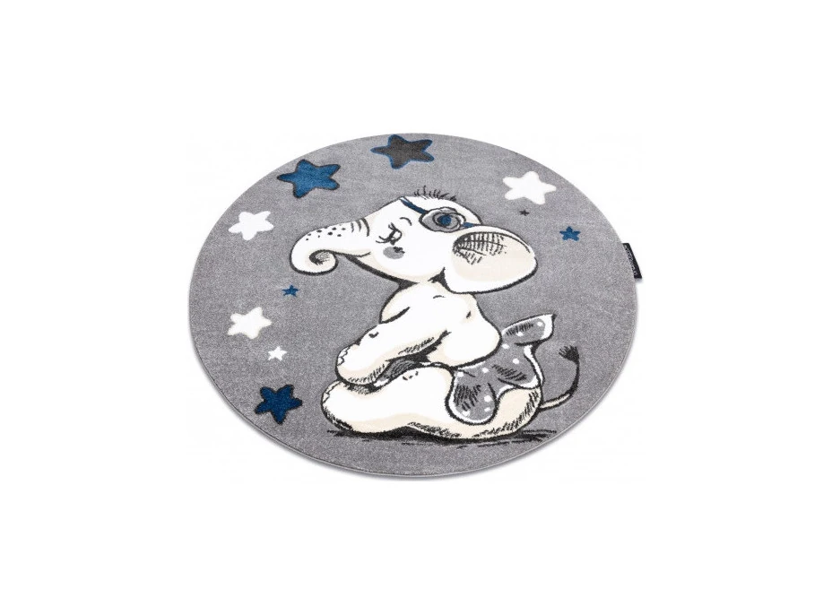 Detský kusový koberec Petit Elephant stars grey kruh