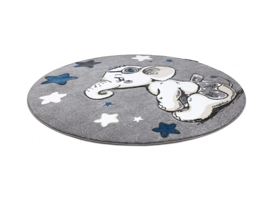 Detský kusový koberec Petit Elephant stars grey kruh