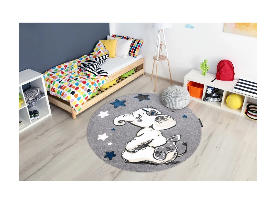Detský kusový koberec Petit Elephant stars grey kruh