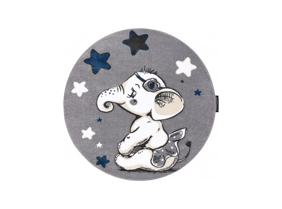 Detský kusový koberec Petit Elephant stars grey kruh