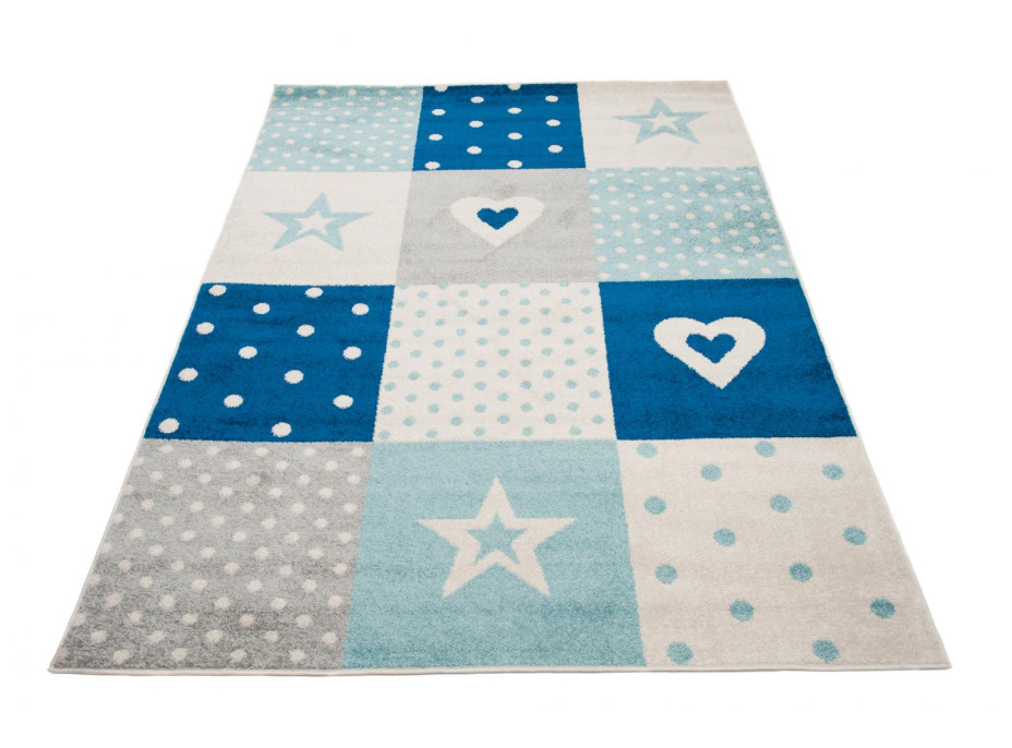 Kusový koberec AZUR srdiečka a hviezdičky - šedý/tyrkysový/modrý