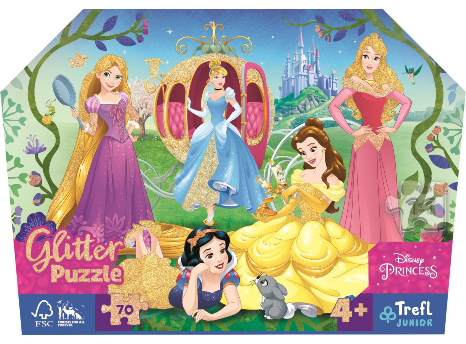 Trefľ Trblietavé Glitter puzzle v kufríku Disney: Šťastné princeznej 70 dielikov