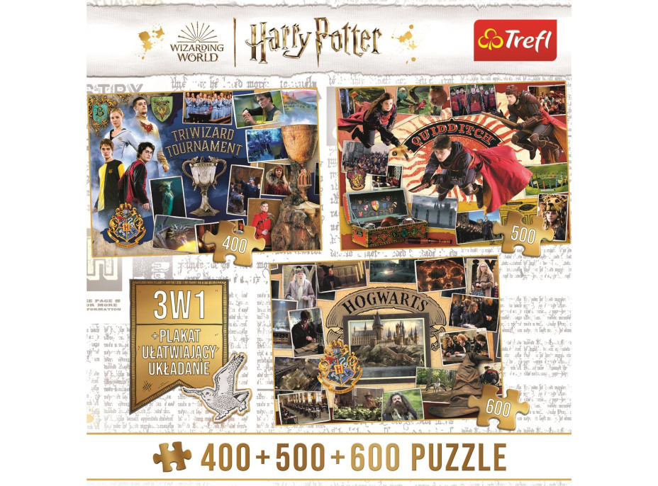TREFL Puzzle Harry Potter: Turnaj troch kúzelníkov, metlobal a Rokfort 400 + 500 + 600 dielikov