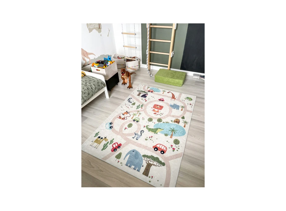 Detský kusový koberec Bambino 1165 Zoo beige