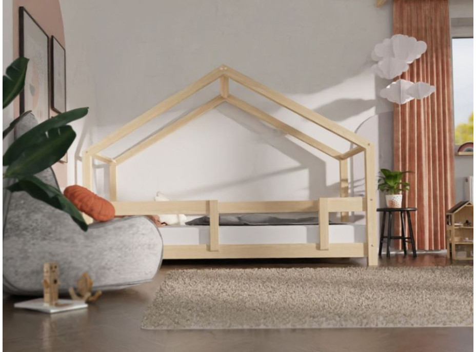 Detská domčeková posteľ z masívu 200x90 cm LUCKY s pevnými bočnicami