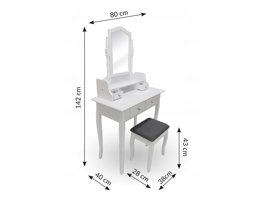 Toaletný stolík QUEEN TL2102 s taburetom - biely