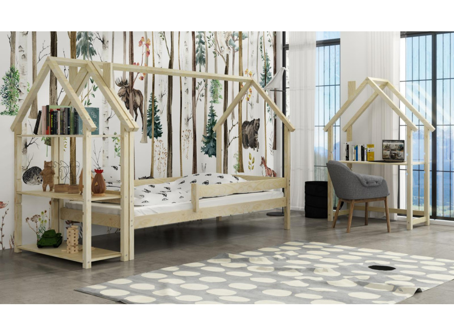 Detská domčeková posteľ z masívu borovice LUCKY HOUSE s prístelkou - 200x90 cm - prírodná