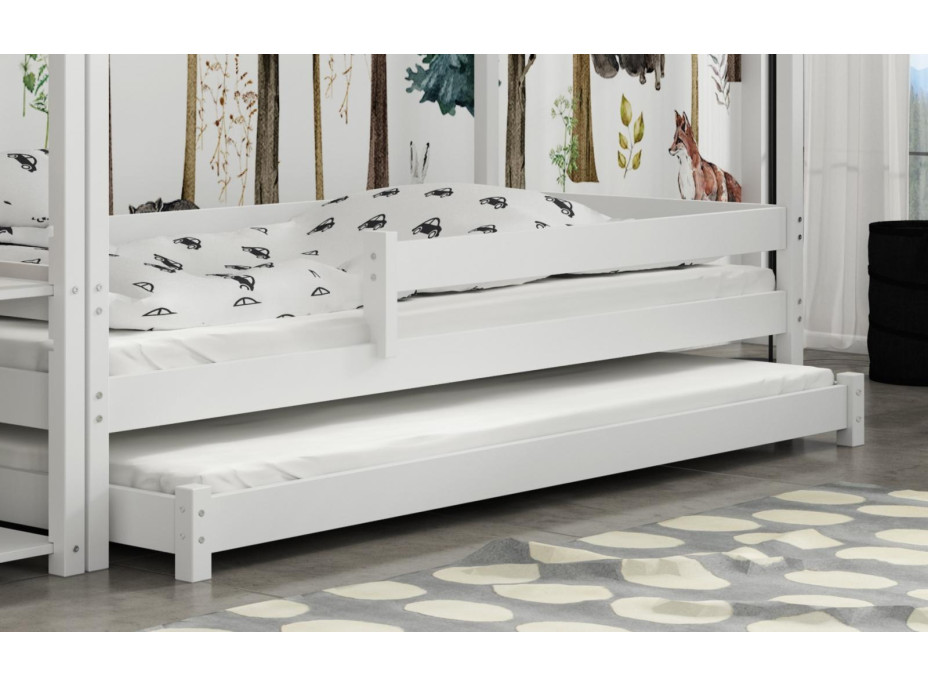 Detská domčeková posteľ z masívu borovice FUNNY HOUSE s prístelkou - 200x90 cm - biela