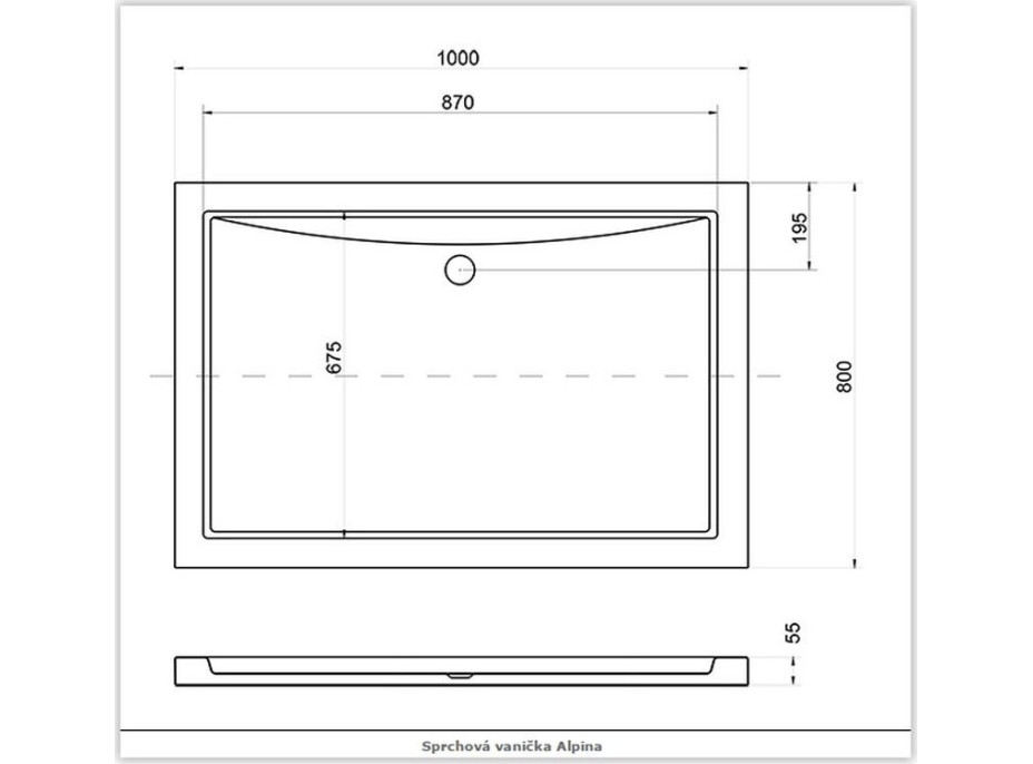 Obdĺžniková sprchová vanička ALPINA