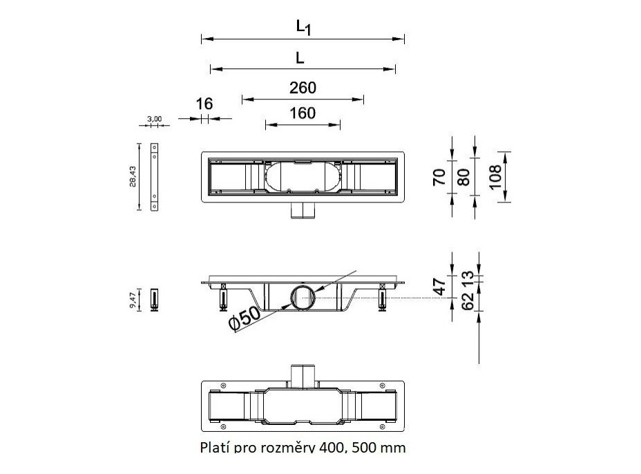 Odtokový žľab STANDARDline MEDIUM