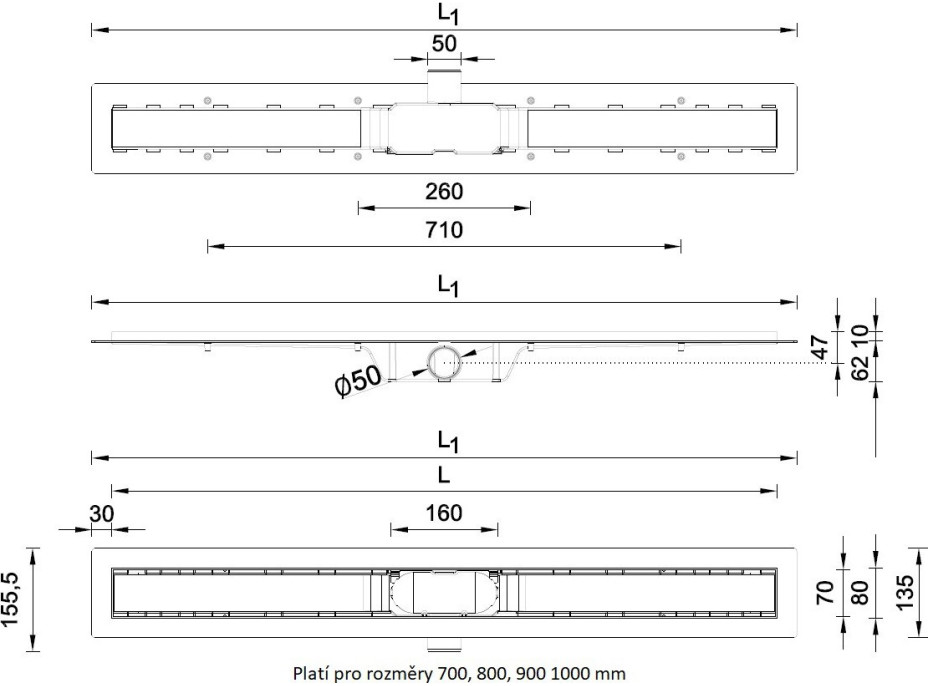 Odtokový žľab STANDARDline MEDIUM