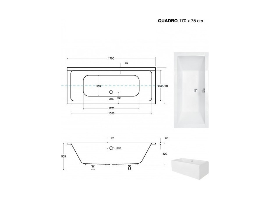 Obdélníková vana QUADRO SLIM